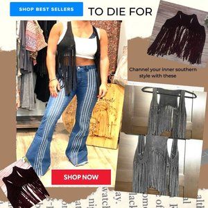 BULLY Designer FRINGE OVERLAY Dangling VEST Distressed FRINGE VEST Priced CHEAP